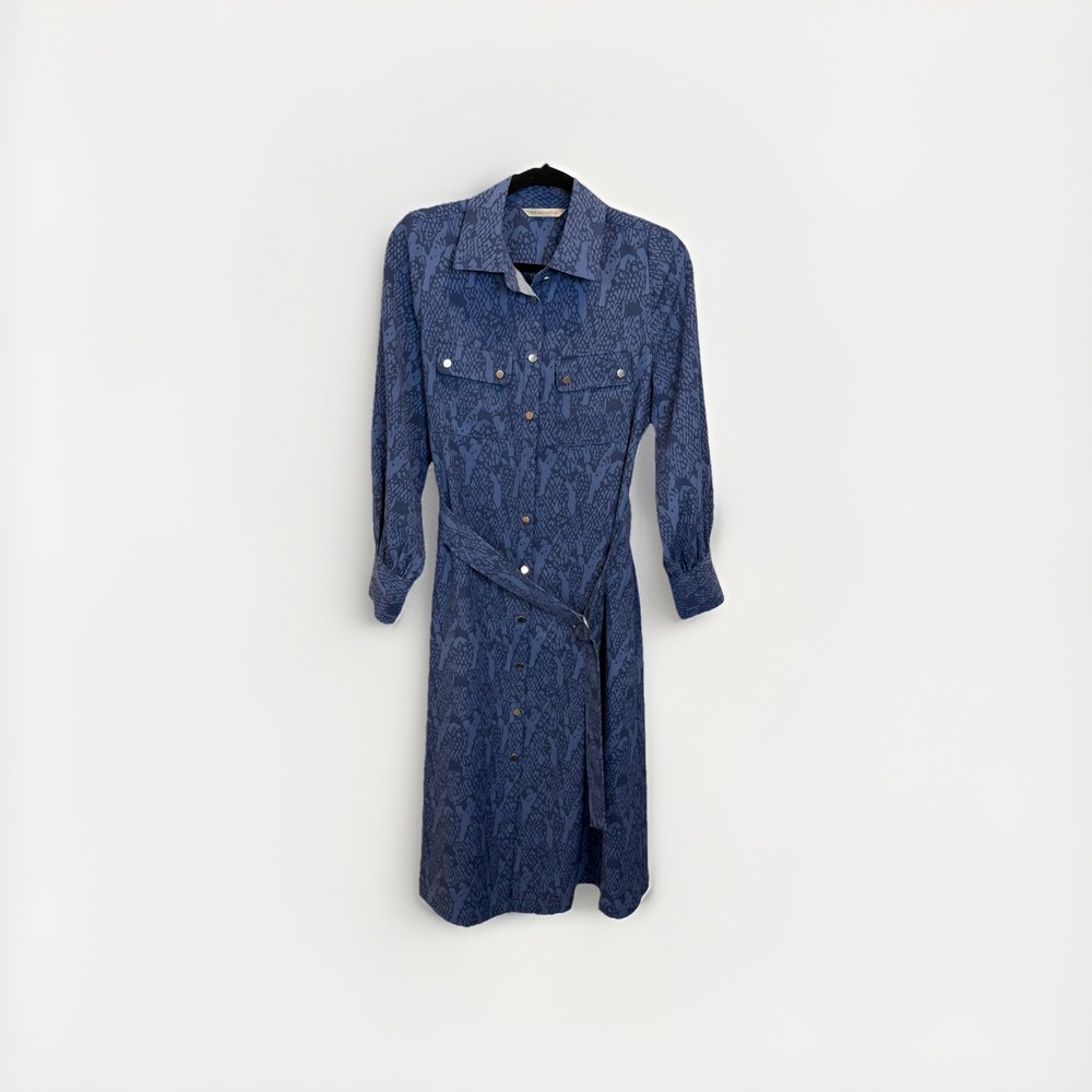 Soft Surroundings Irina Dress Blue Shirtdress Button Down Belted Size Medium